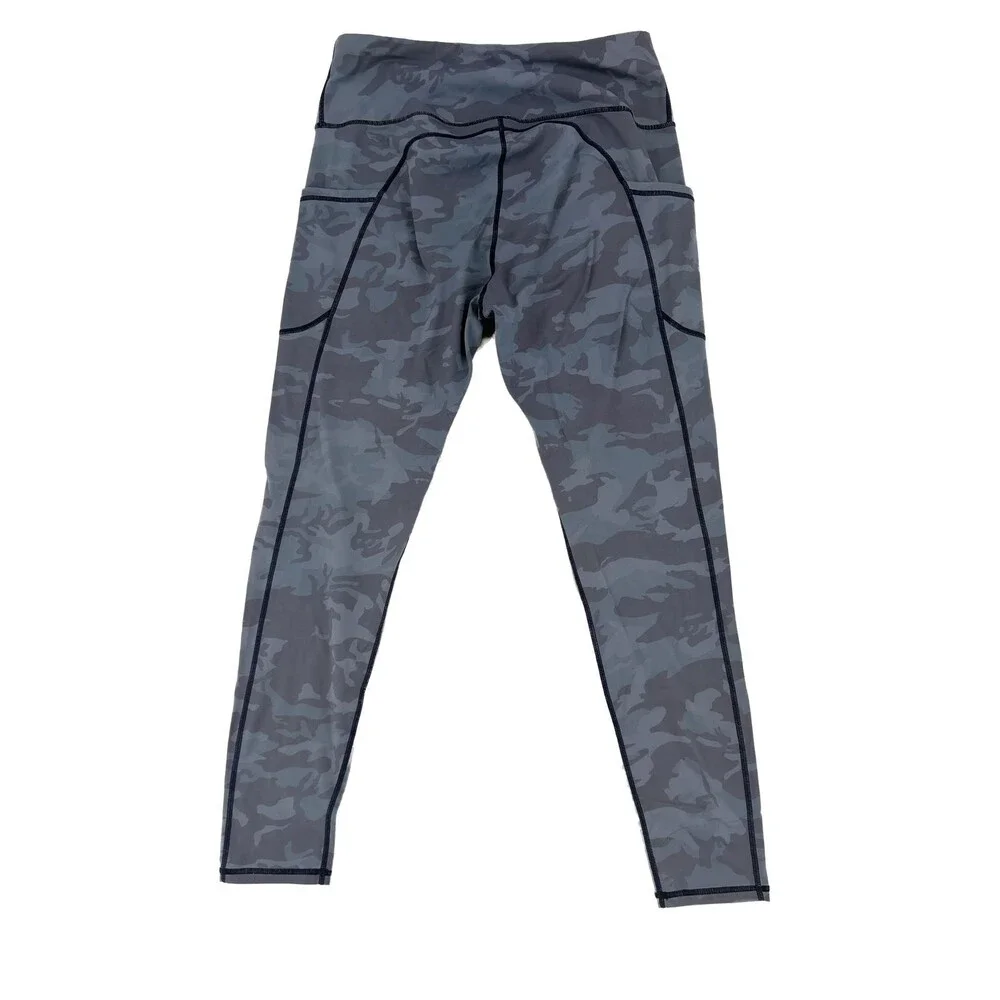 SIORO Womens Leggings L High Waist Pockets Blue Camo Activewear Yoga Workout
